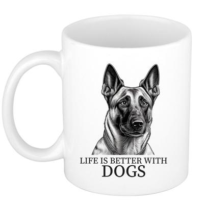 Cadeau mok voor honden liefhebbers - Mechelse Herder - wit - pentekening - keramiek - 300 ml