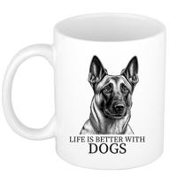 Cadeau mok voor honden liefhebbers - Mechelse Herder - wit - pentekening - keramiek - 300 ml