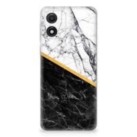 Motorola Moto E13 | TPU | Siliconen hoesje | Marmer Wit Zwart - Origineel Cadeau Man