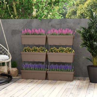6 Stuks Bloembakken DIY-ontwerp 49 cm Lang Plantenbakken met Drainsysteem Kunststof Bloempotten Grijs