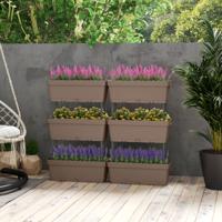6 Stuks Bloembakken DIY-ontwerp 49 cm Lang Plantenbakken met Drainsysteem Kunststof Bloempotten Grijs
