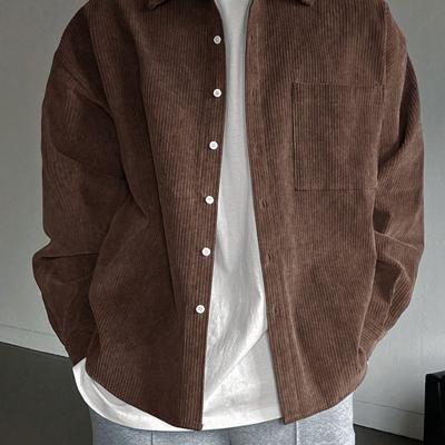 Bon&Bon Heren Corduroy Shirt - Beige Relaxed Fit Overshirt met Lange Mouwen Koffie bruin / XL