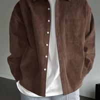 Bon&Bon Heren Corduroy Shirt - Beige Relaxed Fit Overshirt met Lange Mouwen Koffie bruin / XL