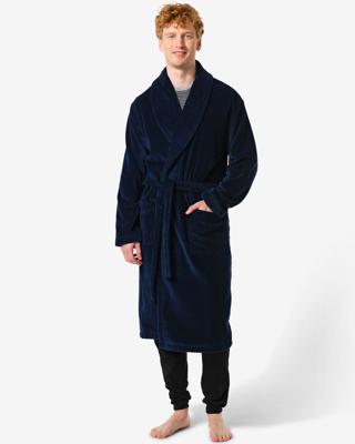 HEMA Badjas velours donkerblauw (donkerblauw)