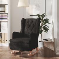 Fauteuil met massief rubberwood schommelpoten stof zwart