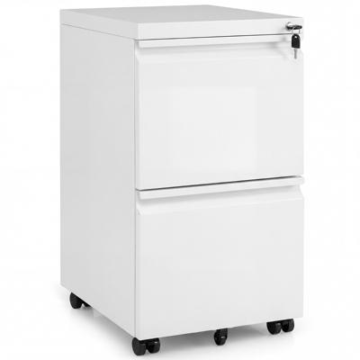 Mobiele Archiefkast Met Twee Laden Vijf Zwenkwielen Twee Verstelbare Steunen En Een Slot-Wit
