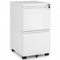 Mobiele Archiefkast Met Twee Laden Vijf Zwenkwielen Twee Verstelbare Steunen En Een Slot-Wit