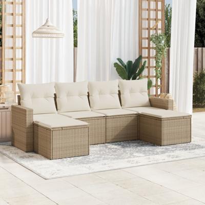 6-delige Loungeset met kussens poly rattan beige