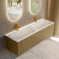 Badmeubel Mondiaz Kurve | 150 cm cm | Meubelkleur Dusk | Wastafelkleur Talc | Solid surface | Wasbak beiden zijden spoelbak | 2 kraangaten