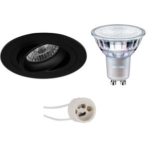 LED Spot Set - Pragmi Alpin Pro - GU10 Fitting - Inbouw Rond - Mat Zwart - Kantelbaar Ø92mm - Philips - MASTER 927 36D VLE - 4.9W - Warm Wit 2200K-2700K - DimTone Dimbaar