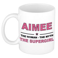 Naam cadeau mok/ beker Aimee The woman, The myth the supergirl 300 ml   -