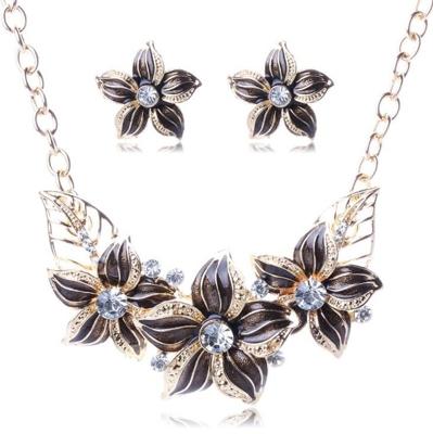 Crystal emaille bloem Sieraden sets voor vrouwen (zwart)