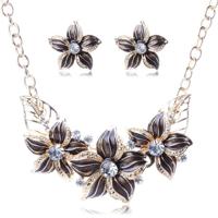 Crystal emaille bloem Sieraden sets voor vrouwen (zwart)