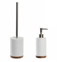 Toiletborstel met houder 41 cm en zeeppompje 300 ml keramiek/metaal - Badkameraccessoireset - thumbnail