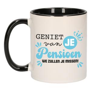 Bellatio Decorations Cadeau mok voor collega - afscheid/pensioen - blauw/zwart - keramiek - 300 ml   -