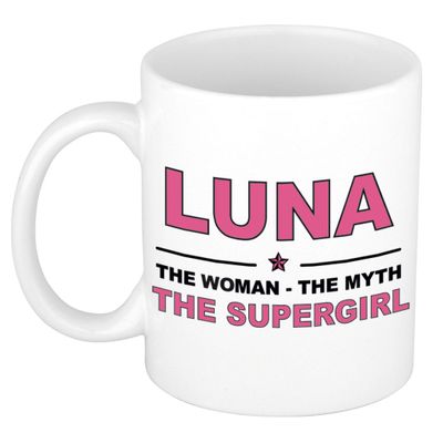 Luna The woman, The myth the supergirl cadeau koffie mok / thee beker 300 ml Luna The woman, The myth the supergirl cadeau koffie mok / thee beker 300 ml