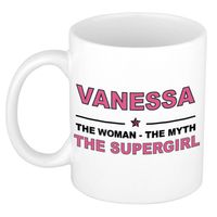 Naam cadeau mok/ beker Vanessa The woman, The myth the supergirl 300 ml - Naam mokken