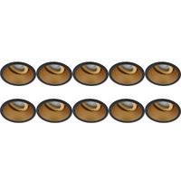 Kantelbare GU10 Inbouwspot Set - Zwart/Goud Aluminium - Ø93mm - 10 Pack