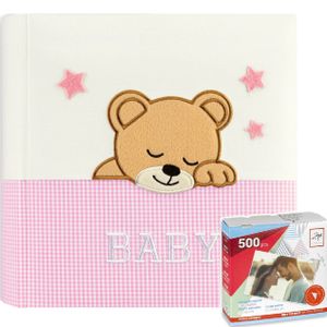 Luxe fotoboek/fotoalbum Elisa baby meisje met 20 paginas roze 33 x 33 x 4 cm inclusief plakkers