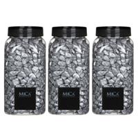 Mica Decorations decoratie steentjes - 3x - zilver - 1 kilo - 650ml - hobby steentjes