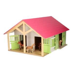 Kids Globe paardenstal roze met 2 boxen en berging, 1:24