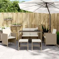 6-delige Tuinset met kussens poly rattan beige
