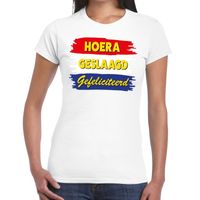 Hoera geslaagd gefeliciteerd t-shirt wit dames - thumbnail