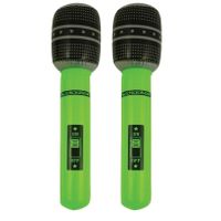 Set van 2x stuks neon groene opblaasbare microfoon 40 cm - thumbnail