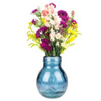 Bloemenvaas Lourdes - blauw transparant - gerecycled glas - D20 x H24 cm - Ronde bol vorm vazen