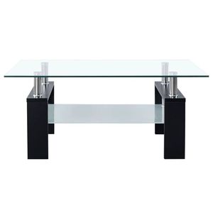 The Living Store Salontafel - Zwart Transparant - 95x55x40 cm - Gehard glas en melamine