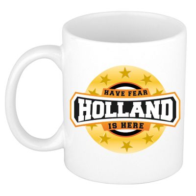 Have fear Holland is here mok/ beker wit 300 ml Have fear Holland is here mok/ beker wit 300 ml