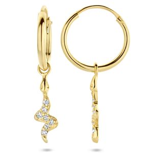 Oorhangers Slang geelgoud-zirconia wit 18 mm