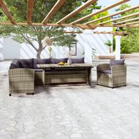 3-delige Loungeset met kussens poly rattan grijs