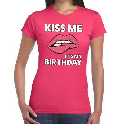 Kiss me Its my Birthday - t-shirt - roze - dames - verjaardag - korte mouwen