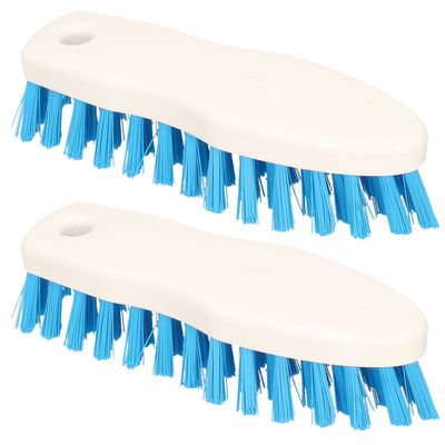 2x stuks schrobborstels van kunststof met kunstvezelharen spitse neus wit/blauw