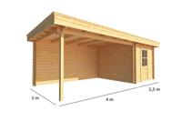 Blokhut met overkapping Lisa 650 cm bij 300 cm diep Plat dak - Warentuin collection