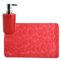 MSV badkamer droogloop mat/tapijt Kiezel - 50 x 80 cm - zelfde kleur zeeppompje - rood