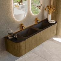 Badmeubel Mondiaz Kurve | 170 cm cm | Meubelkleur Dusk | Wastafelkleur Urban | Solid surface | Wasbak beiden zijden spoelbak | 2 kraangaten