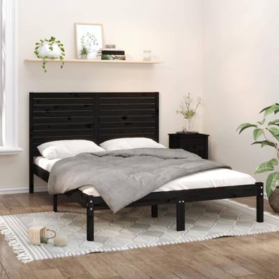 Bedframe massief hout zwart 150x200 cm