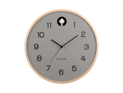 Wall clock Natural Cuckoo birch wood mouse grey