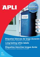 Apli Weerbestendige etiketten ft 210 x 297 mm (b x h), 100 stuks, 1 per blad, doos van 100 blad Apli Weerbestendige etiketten ft 210 x 297 mm (b x h), 100 stuks, 1 per blad, doos van 100 blad