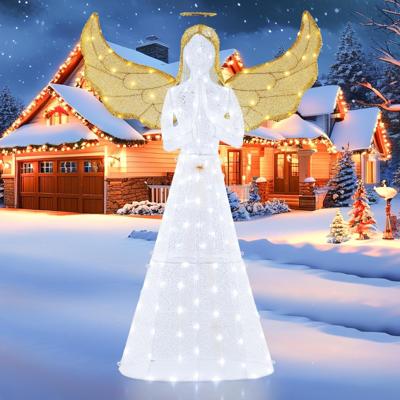 5 m Voorverlichte Feestelijke Engel Verlichte Tuinegel met Aureool Vleugels en 150 LED-Lampjes Gevleugeld Kerstbeeldje