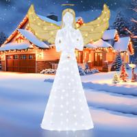 5 m Voorverlichte Feestelijke Engel Verlichte Tuinegel met Aureool Vleugels en 150 LED-Lampjes Gevleugeld Kerstbeeldje