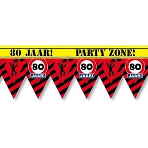 80 jaar party tape/markeerlint waarschuwing 12 m versiering