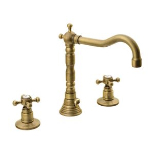 Wastafelmengkraan Retro 3-gats Sapho Antea 2-knop Uitloop Gebogen 17.5 cm Brons (incl. waste)