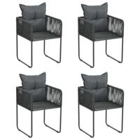 Tuinstoelen 4 st met kussens poly rattan zwart