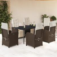 7-delige Tuinset met kussens poly rattan bruin