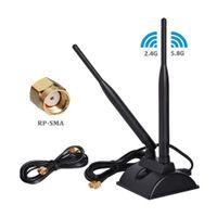 Dual Band WiFi Antenna with RP-SMA Male Connector & Magnetic Base for Router & etc.