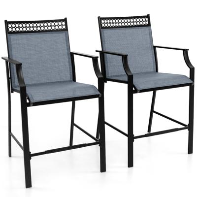 Set van 2 Tuinstoelen Eetkamerstoelen met Hoge Rugleuning Metaal en Teslin Sneldrogende Fauteuil voor Buiten Belasting 180 KG