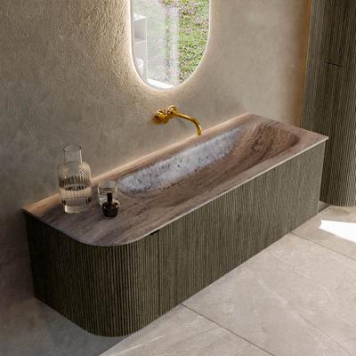 Badmeubel Mondiaz Kurve-Dlux | 135 cm | Meubelkleur Shadow | Wastafelkleur Oza | Solid surface | Wasbak rechter zijde spoelbak | Zonder kraangat(en)